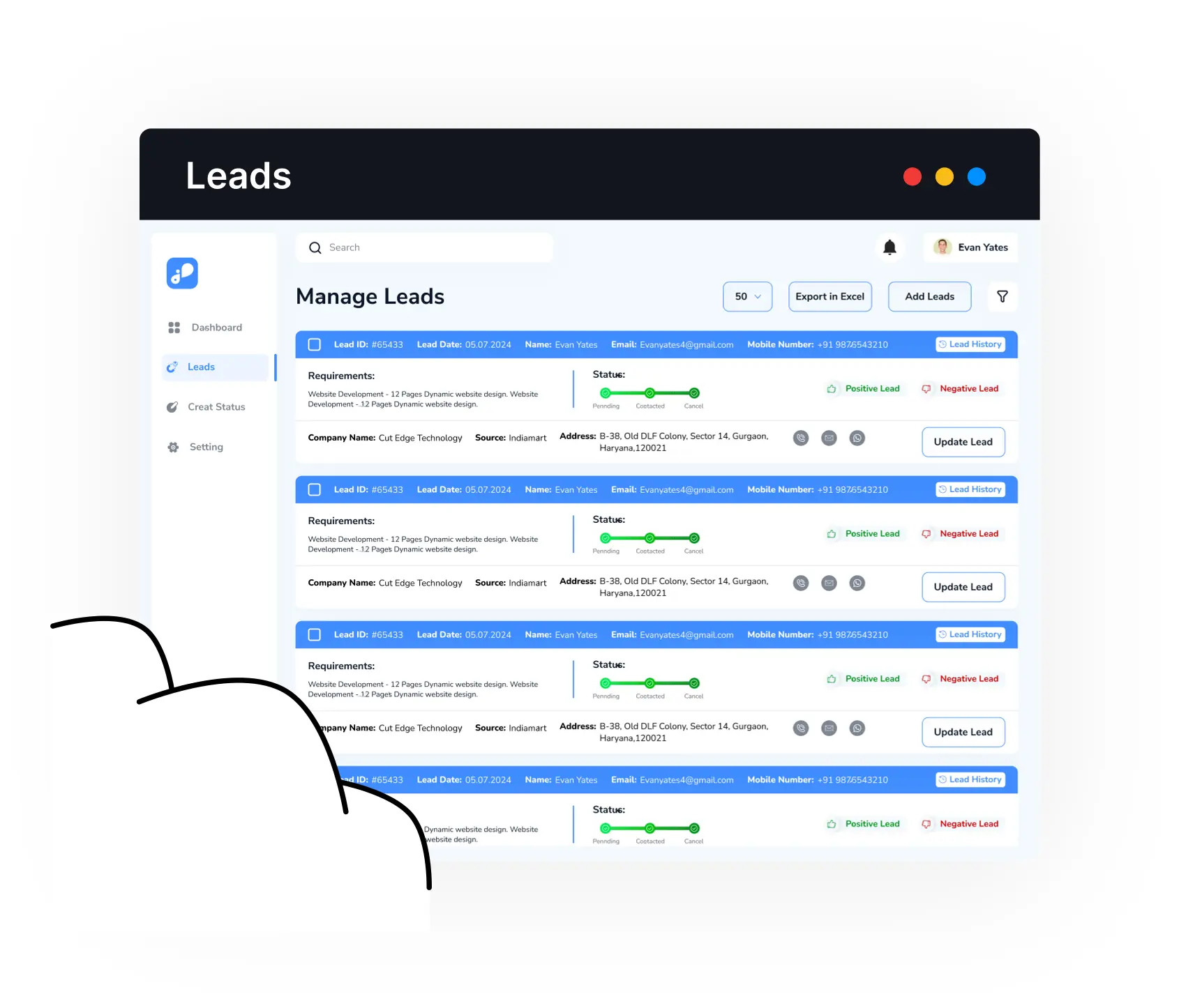 Comprehensive CRM solution for managing sales and leads in Manetor CRM